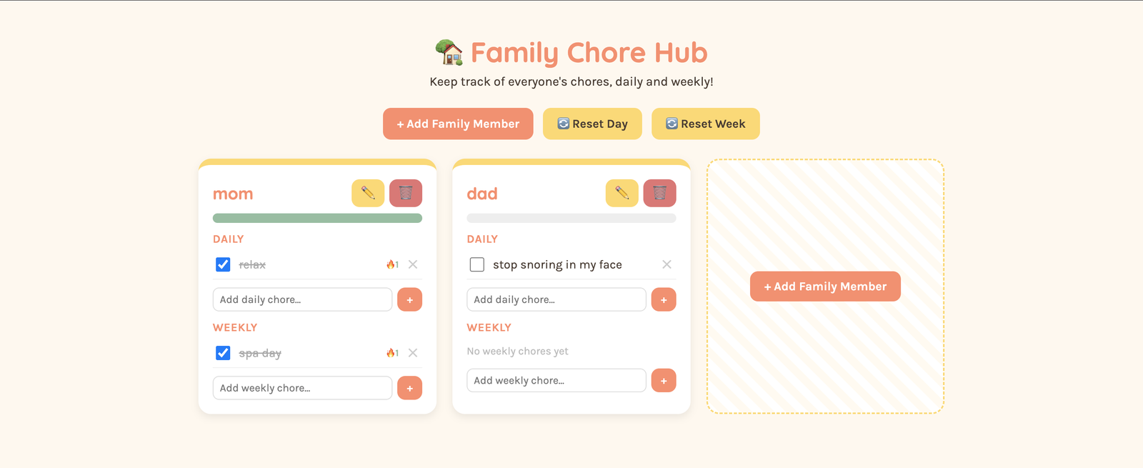 Family Chore Hub mini app built with Bea