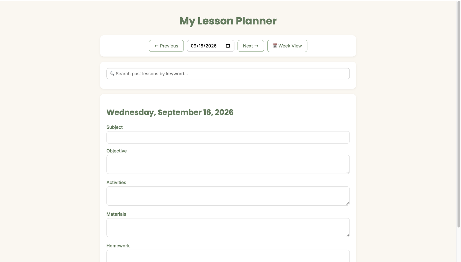 Lesson planner mini app built with Bea