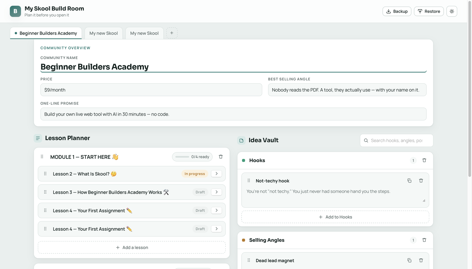 Skool build room planning app built with Bea